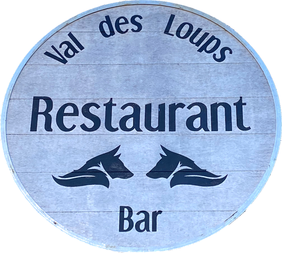 logo physique du restaurant bar Val des loups avec 2 têtes de loups se regardant
